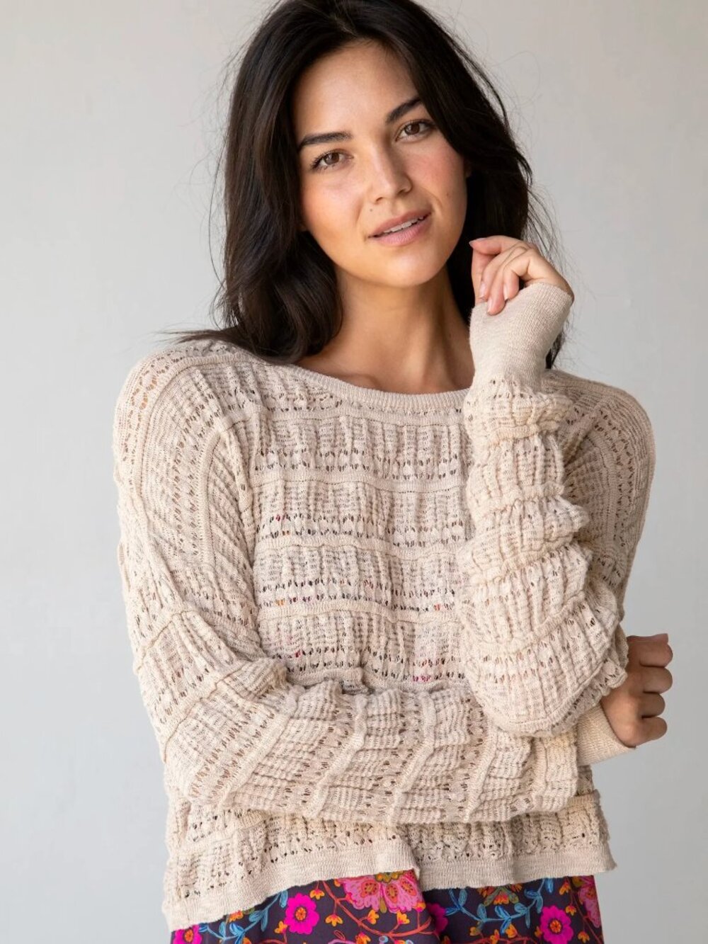 Natural Life | Cream Emily Open Knit Layering Sweater, Size L